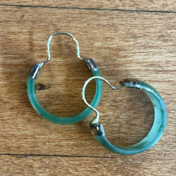 Jewelry - Vintage Green Jade Hoop Earrings